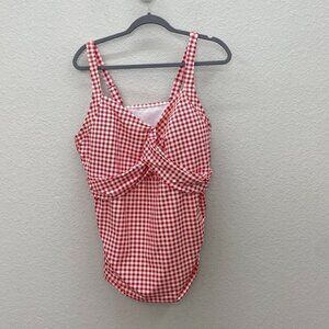 Lands' End Red Gingham Swim Tankini 22W